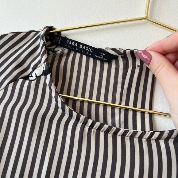 ZARA Cat Print striped button-up/wrap blouse - Picture 6 of 8